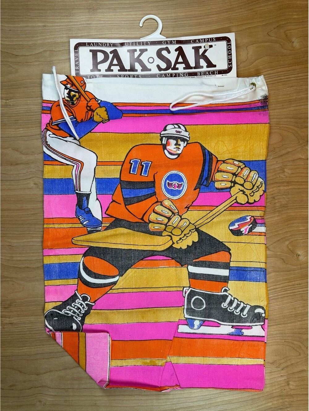 Vintage 70s Sports Pak Sak Bag laundry utility hockey baseball football tennis